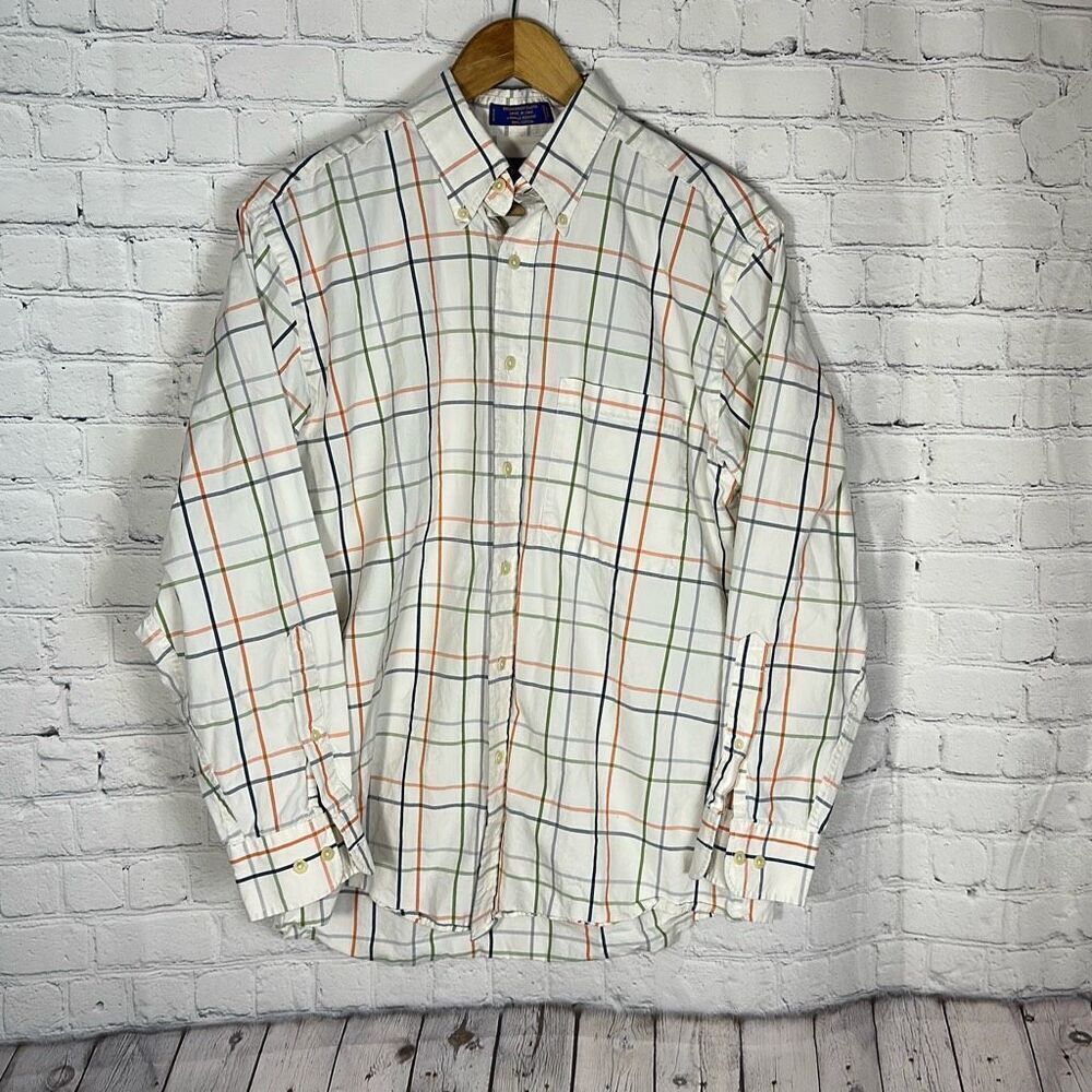 Pendleton‎ Plaid Button Down Shirt Cotton Broadway Cloth Mens Size M Blue Orange